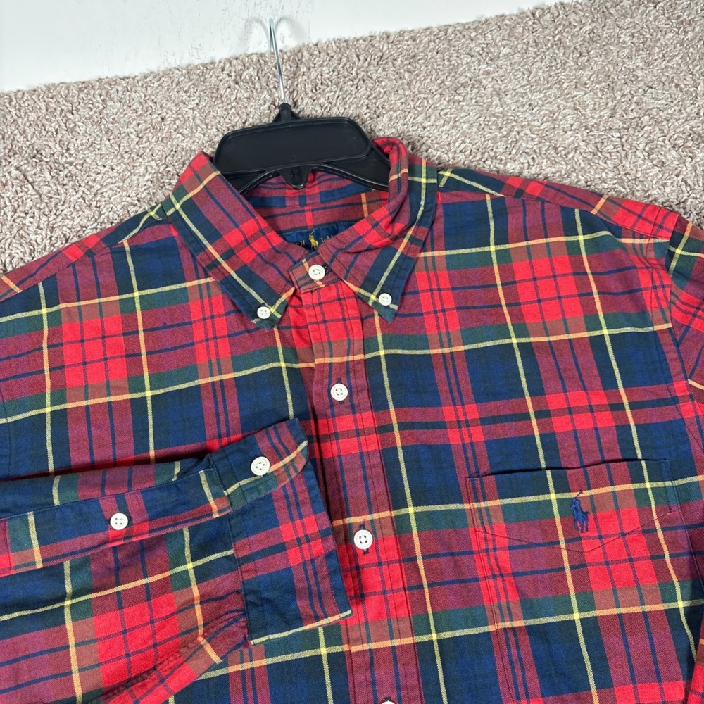 Polo Ralph Lauren Mens XL Red Plaid Cotton Button Down Long Sleeve Shirt